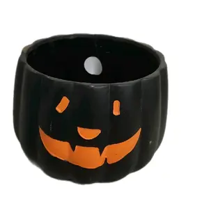 4" Haloween Jack-O-Lantern Planter Ceramic Pot for 4" container plants plant display