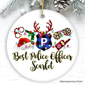 Personalized Merry Christmas Plaid Police Officer Christmas Ornament