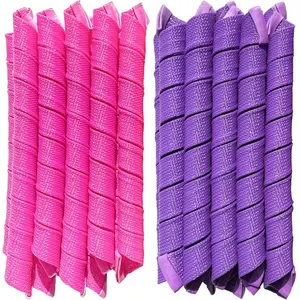 Aimin 50 Spiral Heatless Hair Curlers For Long Hair, 22Inch No Heat Curlers Kit With 6 Styling Hooks (purple-pink)