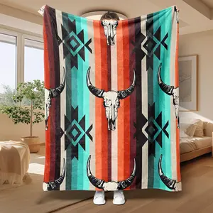 Geometric Bull Head Pattern Throw Blanket, Cow Pattern Blanket, 1 Count Soft Comfortable Throw Blanket, Air-conditioned Room Blanket, Warm Nap Blanket for Home & Office