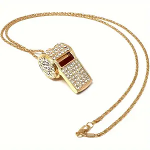 Gold Rhinestone Whistle with Red Gemstone - Elegant Metal Coach/Referee/Teacher/Police Training Whistle for Valentine's Day or Special Occasion