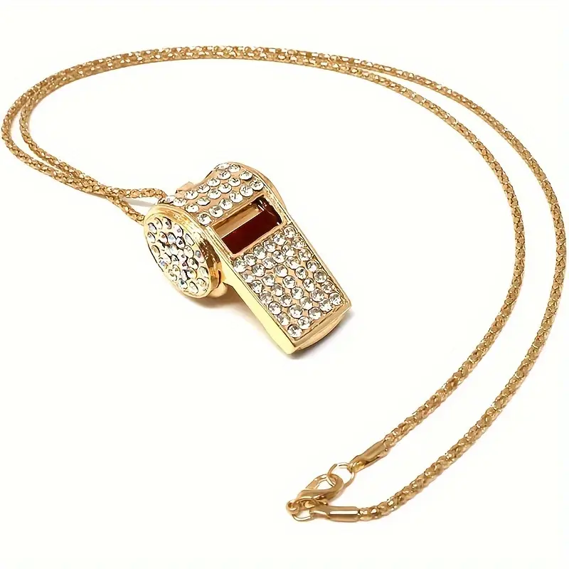 Gold Rhinestone Whistle with Red Gemstone - Elegant Metal Coach/Referee/Teacher/Police Training Whistle for Valentine's Day or Special Occasion