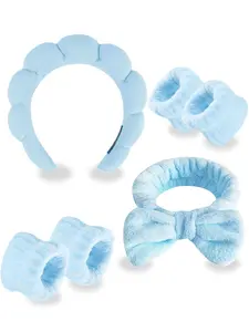 Solid Color Face Washing Set, Including Hair Hoop, Bow Decor Hair Band, Wrist Band, Sweet and Cute Hair Accessories Suitable for Face Washing Valentine's Day Gift