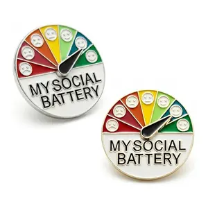 2PCS Social Battery Pin, My Social Battery Slider Pin, Funny Interactive Brooch Enamel Pins, Cute Mood Pins 7 Days a Week for Backpacks Clothing Hat Bags Scarves