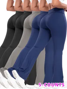 Women's Cross Waist Elastic Running Pants, Long Yoga Wide Leg Pants, Comfortable Fashion Sportswear, 5 Pack Sports Trousers, Active Gym Pants