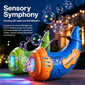 Blow Horn Bubble Machine for Kids, Breath Control Automatic Bubble Blower with LED Light & Melody, Rechargeable Portable Bubble Toy, Leak-Proof Design for Outdoor Garden Wedding Birthday Summer Party Decor