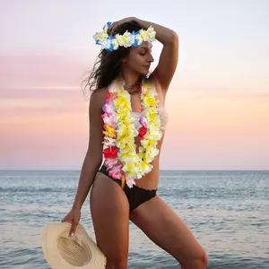 Hawaiian Decoration Necklace Set, Tropical Laru Silk Flower Accessories, Perfect for Party Headbands & Beach Weddings, Holiday Decorations