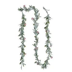 Christmas Garland, 9-FT Realistic Greenery Decorated with Vines, Olive Leaves, and Berries, Evergreen Faux Garlands with Light String for Indoor Outdoor Xmas Decoration on Mantel Fireplace