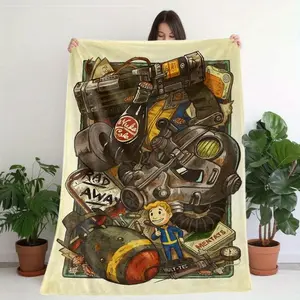Fallout themed printed flannel blanket with retro game design, suitable for sofa, bed, office and outdoor use, lightweight and durable bedroom chair decor halloween decoration soft flannel shawl