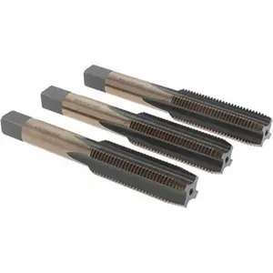 Precise 3-Piece High Speed Steel Bottom Plug Taper Tap Set - 9/16-18 UNF, 4 Flute, Gold & Oxide Finish, 3-19/32" OAL, Model BDNA-20689