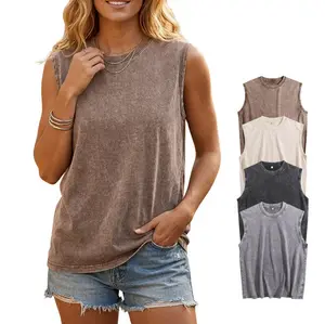 Oversized Womens & Mens Pure Cotton Workout Tank Tops Sleeveless Tee Shirts Unisex Gym Acid Wash T Shirts Running Beach Loose Fit Tee - Basic, Menswear summervibes