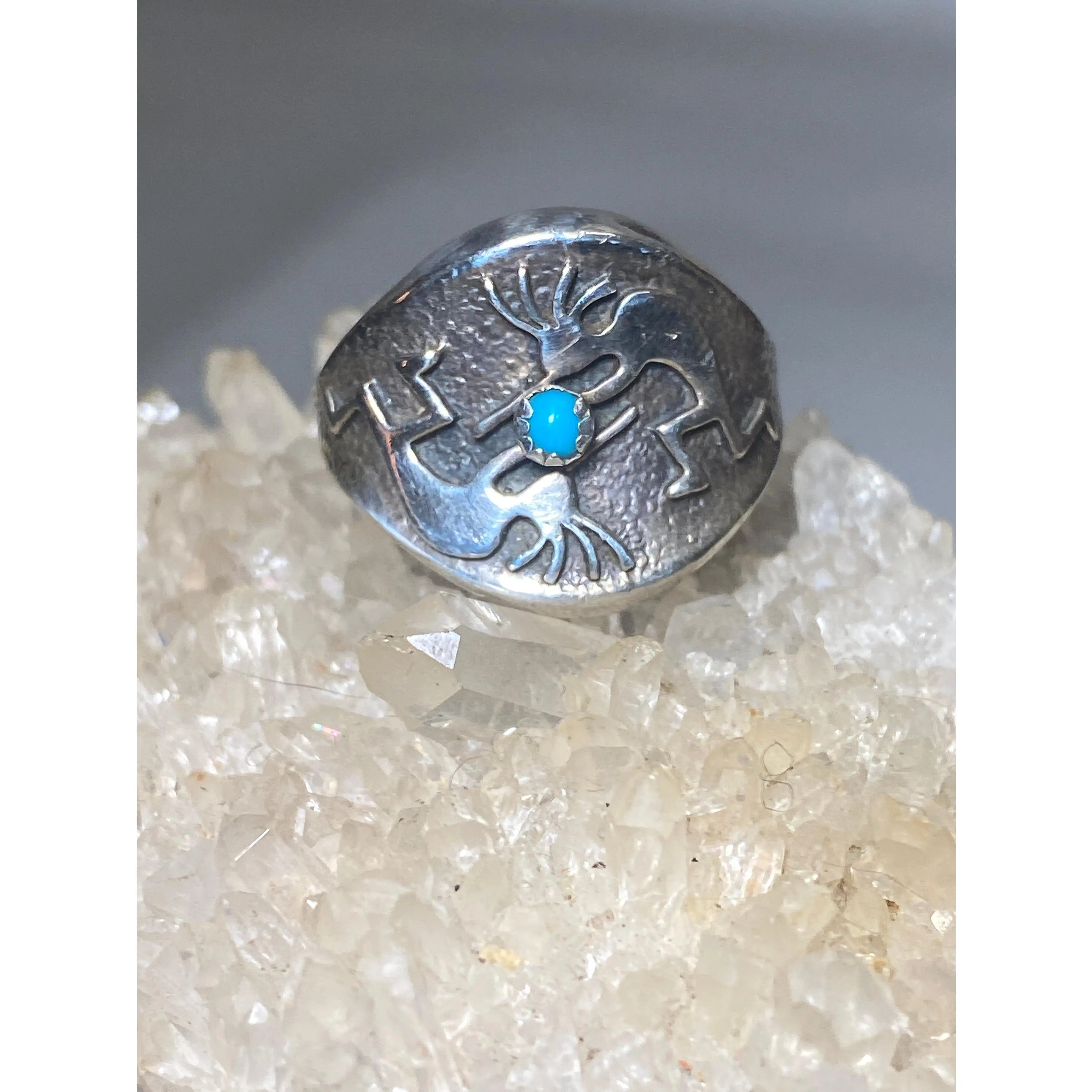Kokopelli ring size 6.75 Navajo turquoise flute  band fertility southwest sterling silver women