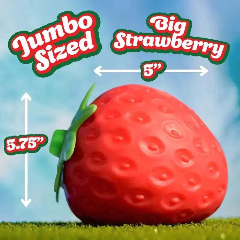 New Extra-Large Slow-Rising Strawberry Stress-Relief Toy—5-inch jumbo squeeze ball; safe and non-toxic; suitable for adults and children aged 3 and up; a fruit-shaped sensory play toy.