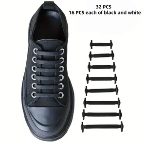32 Pcs I-Shape No-Tie Elastic Shoelaces, Silicone Lazy Shoelaces for Sports & Casual Shoes, Durable Easy Clean All Season Use