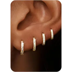 Milacolato Women's Small Gold Silver Hoop Earrings Set - 4 Pairs Hypoallergenic 14 Karat Plated, Dainty Look Stacked Hoops for Multiple Piercings, Daily Wear Women, Lightweight Fit Cartilage Huggie Earrings
