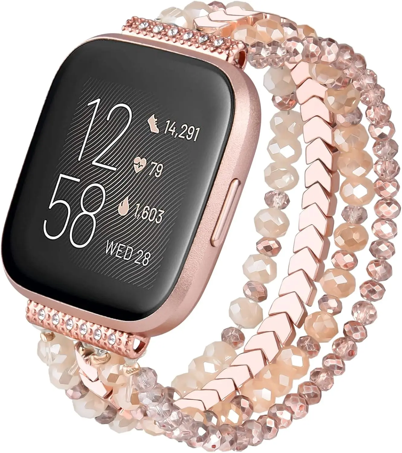 Bracelet Compatible with  Versa 4 Bands/3/Sense/Sense 2 for Women,  Beaded Elastic Replacement Wristband for Versa 2/1/Lite Watch/Special Edition Watch