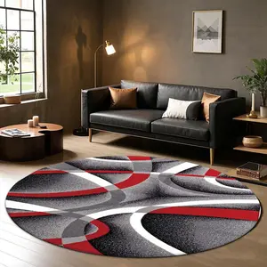 Round Abstract Geometric Pattern Floor Mat, Non-slip Soft Floor Carpet, Decorative Area Rug for Home Living Room Bedroom Hotel, Modern Abstract Rug, Home Decor Rugs