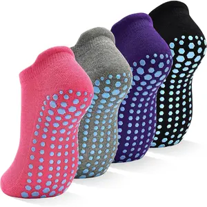 Skibeaut Grips Non Slip Socks for Women, 4 Pairs Yoga Pilates anti Skid Socks Woman Hospital Gripper Socks SkiBeaut