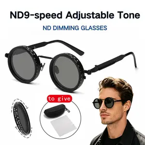 Adjustable Polarized Round Sunglasses,Polarized Round Sunglasses, ND9 Adjustable Dimming Sunglasses, Retro Punk Fishing Eyewear Unisex Outdoor UV400 Protection outdoorfun summervibes glasses vintage style