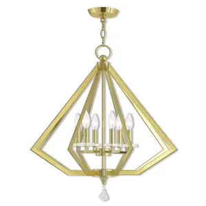 6 Light Polished Brass Chandelier with Clear Crystal Accents Shade
