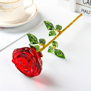 10'' Red Crystal Rose Figurine(Vase not included) - Glass Rose Flower Gifts for Women - Friendship Valentines Day Wedding Anniversary Collectible Home Table Decor