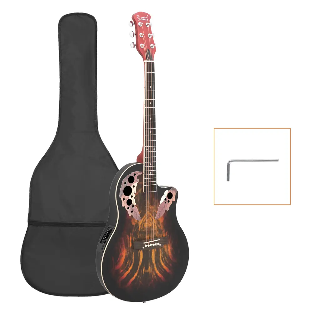41 inch Full-Size Cutaway Acoustic-Electric Guitar Grape Voice Hole Spruce Top Round Back Sunset Red