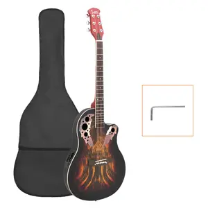 41 inch Full-Size Cutaway Acoustic-Electric Guitar Grape Voice Hole Spruce Top Round Back Sunset Red