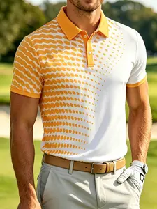 Men's Golf Polo Shirt, Summer Gradient Print Short Sleeve, Casual Sport Business Top, Loose-Fitting Polka Dot Design, Polo Shirt Pattern