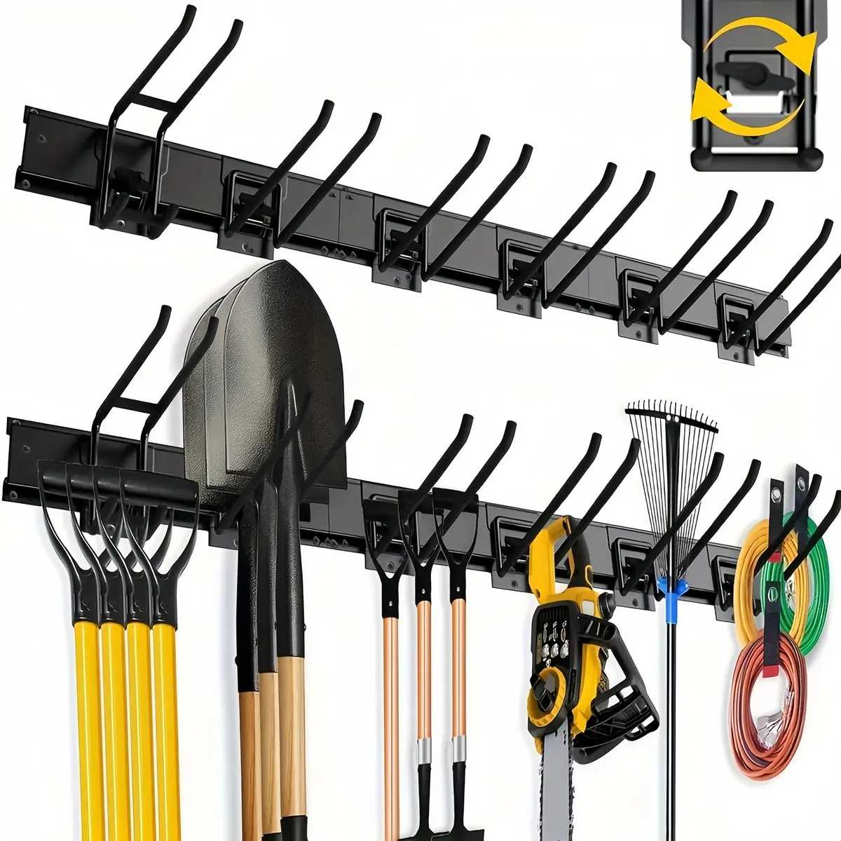 48in Heavy Duty Garage Tool Organizer Wall Mount with Adjustable Hooks - Tool Storage Rack for Shovels, Rakes, Brooms & Garden Tools