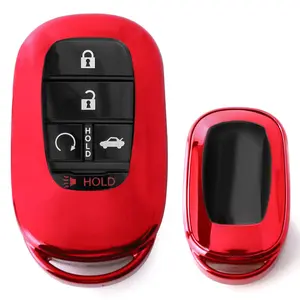iJDMTOY Glossy Red Finish TPU Key Fob Protective Case w/ Face Panel Cover, For Honda 2022-up Accord Civic CR-V Pilot Oval Shape Smart Key