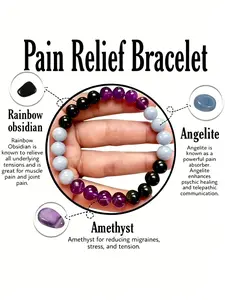 Amethyst Obsidian Bracelet, Healing Crystal Bracelet, Crystals And Healing Stones, Pain Relief Crystal, Anxiety Stress Relief, Calming Grounding Stone, Wellness Jewelry, Ideal for Work, Travel & Meditation, Wellness Gift for Her