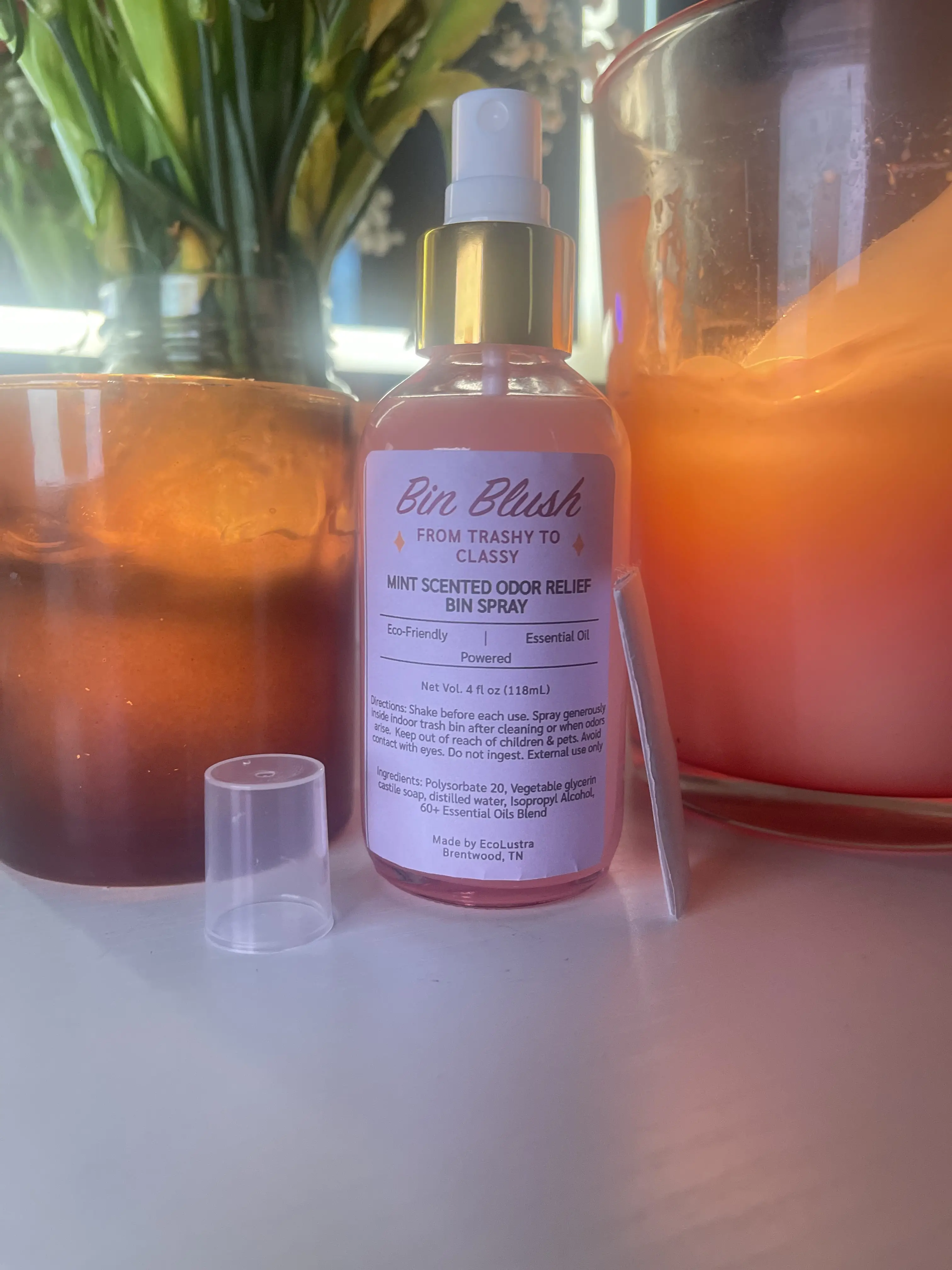 Mint Scented Bin Blush Eco-Friendly Odor Relief with Essential Oils for Fresh Aroma and Free Velcro Strip