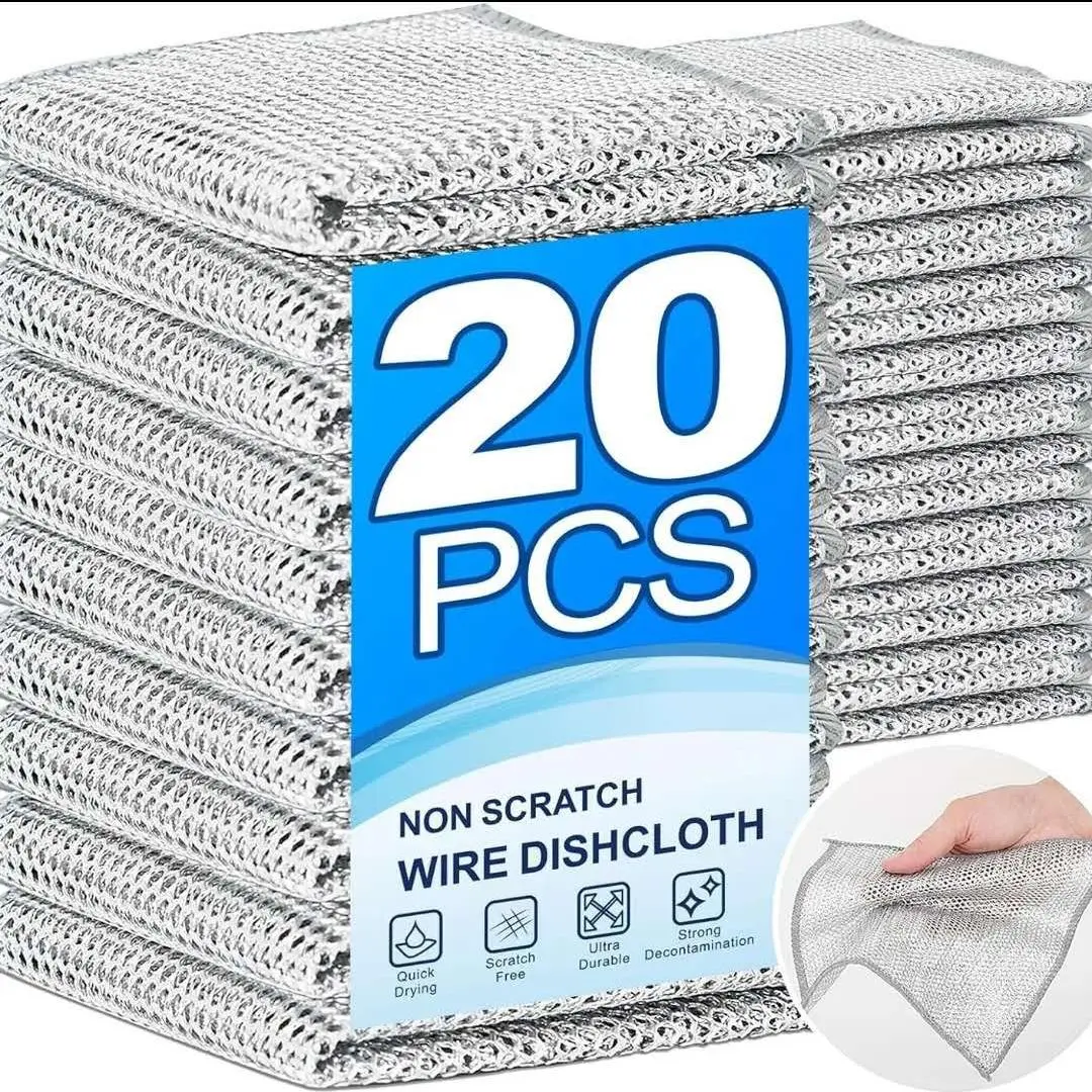 Wire Dishcloths, 20-Piece Reusable Cleaning Set, Multipurpose Quick Drying Scratch Free Dishcloths for Wet and Dry Use, Dishcloths For Washing Dishes, Kitchen Supplies, Super Absorbent, Durable