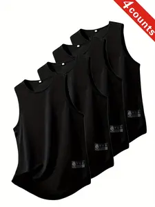 4-Pack Men's Sporty Sleeveless Tops, Quick-Dry Breathable Polyester, Loose Round Neck, Ideal for Gym and Leisure, Sleeveless Sports Vest