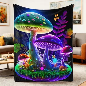 Comfy Soft Throw Blanket Colorful Mushroom Pattern Blanket,1 Count Warm Nap ,Air-conditioned Room Blanket For Home Office Travel Camping Dormitory
