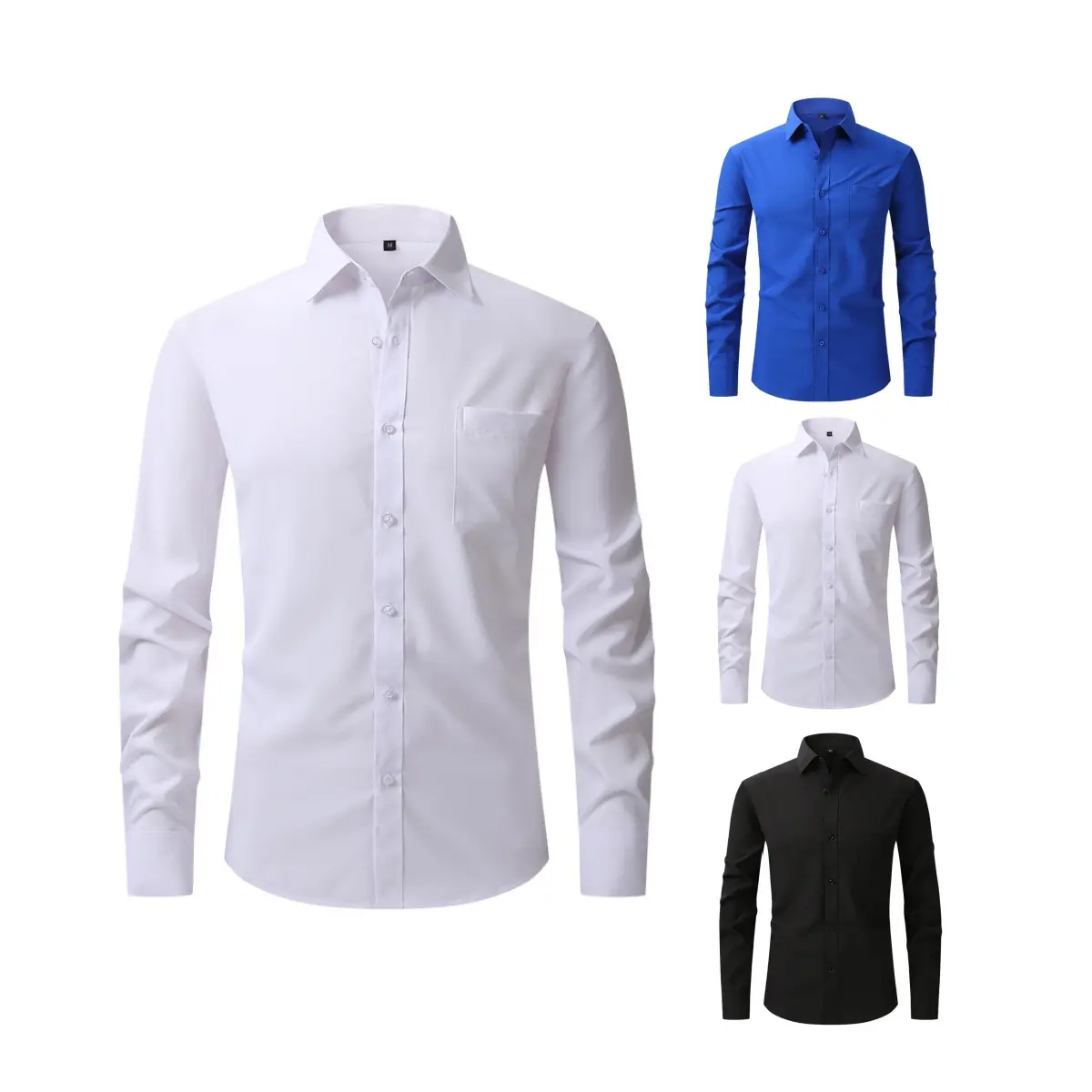 Men's Shirt Solid Color Long Sleeve Black White Blue Bottom or Outer Men's Tops Business Daily Casual Formal Shirt