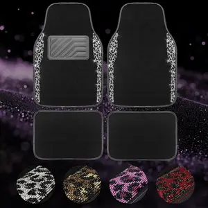 Queen’s Land 4PCS Leopard Print Bling Sparkly Car Floor Mats Set with Crystal Rhinestones, Anti-Slip & Easy to Clean, Full Coverage Protection, Universal Fit, Interior Car Accessories for Women outdoorfun