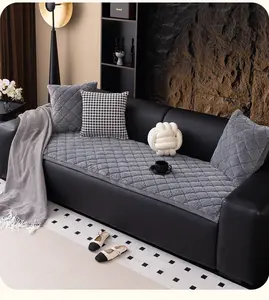 Cream-style plush sofa pad with fixed anti-slip leather sofa cushion, new straight-edge sofa cover fabric, premium sofa runner