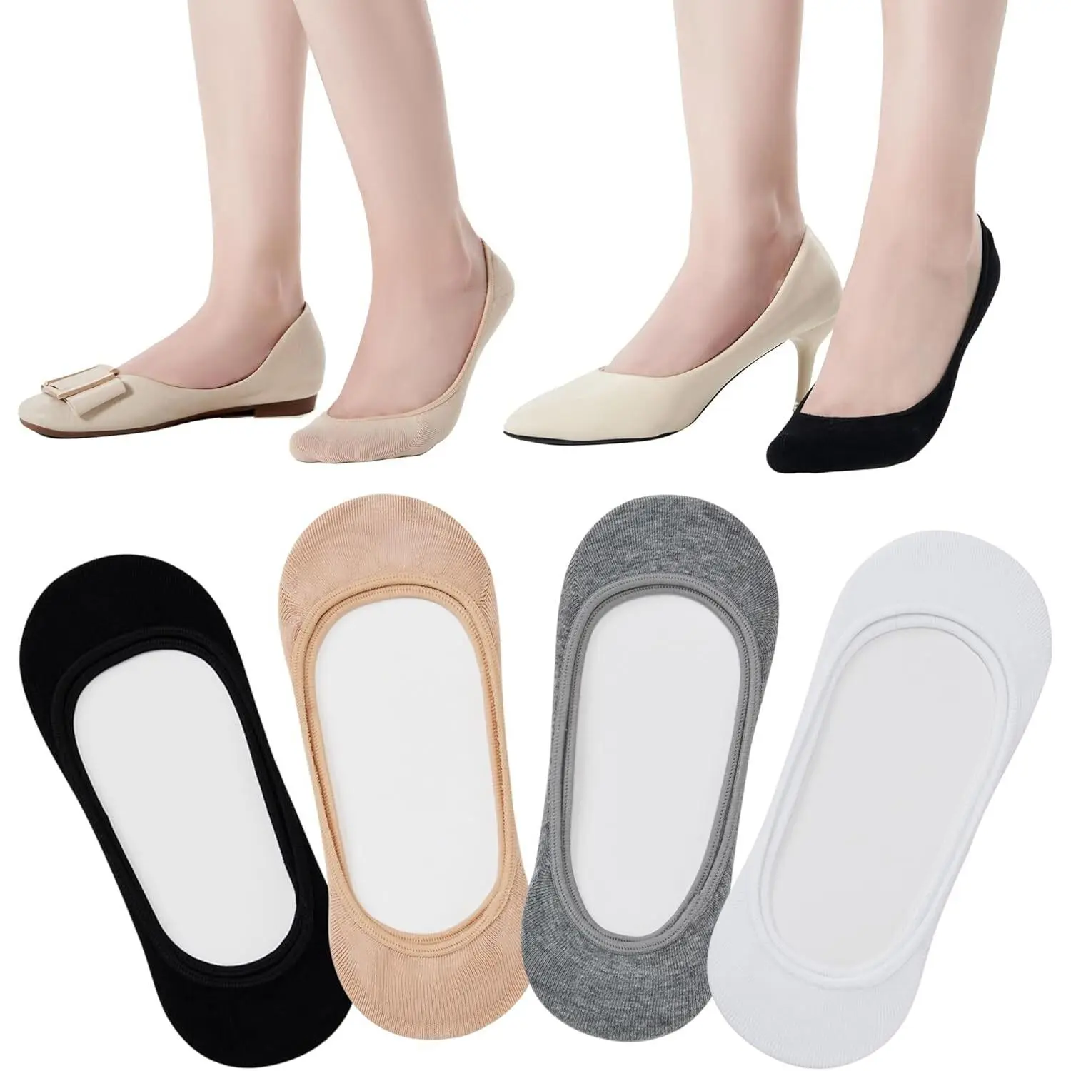 No Show Socks Womens, Ultra Low Cut Liners Non Slip Footies for Flats Hidden Invisible Boat Summer 4/8 Pairs Womenswear Comfort