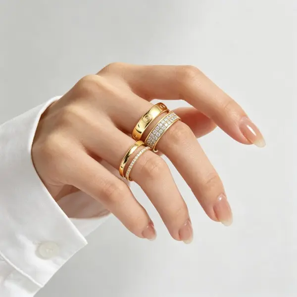 3Pcs Stackable Ring Set Thin Pave Crystal Eternity Band Minimal Plain Stack Rings Gold Silver Tone Dainty Women Daily Jewelry Gift for Her