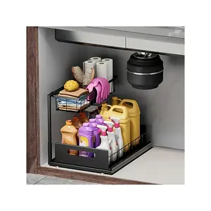 Kitchen Under Sink Slide Out Organizer, Double Layer Pull Out Cabinet Storage Rack, Multi-Purpose for Bathroom Cabinet Too