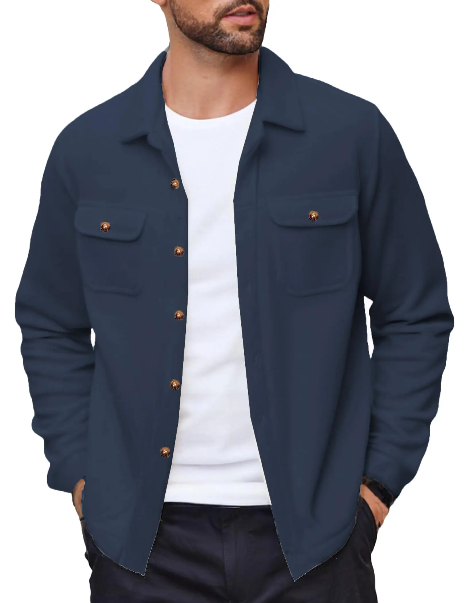 COOFANDY Men's Polar Fleece Shacket Long Sleeve Casual Button Down Shirt Jacket with Pockets COOFANDY Men's Polar Fleece Shacket Long Sleeve Casual Button Down Shirt Jacket with Pockets