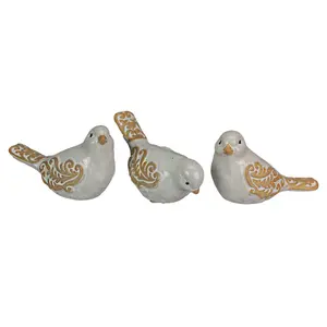 5 Inch Ceramic Bird Figurine Farmhouse Art Home Decor Shelf Sculpture Set of 3