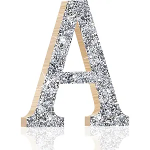 5.7 Inch Marquee Letters Wall Decor, Diamond Monogram Wooden Alphabet Signs, Living Room Bedroom Office Home Decor Wall Art, Initial Decorations Gifts for Wedding Birthday Party (A)