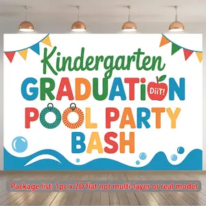 1PC Reusable Polyester 2D Flat Wall Hanging Backdrop, Colorful Pool Theme Decor for Grad Party Decorations, Kids' Birthday Celebrations