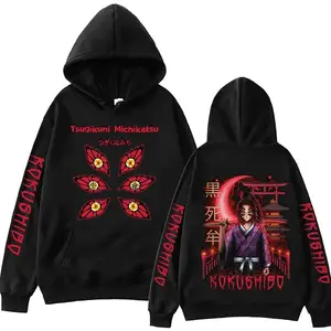 Anime Demon Slayer Kokushibou Printed Hoodie Harajuku Hooded Pullover Man Woman Sweatshirt Casual Loose Oversized Streetwear