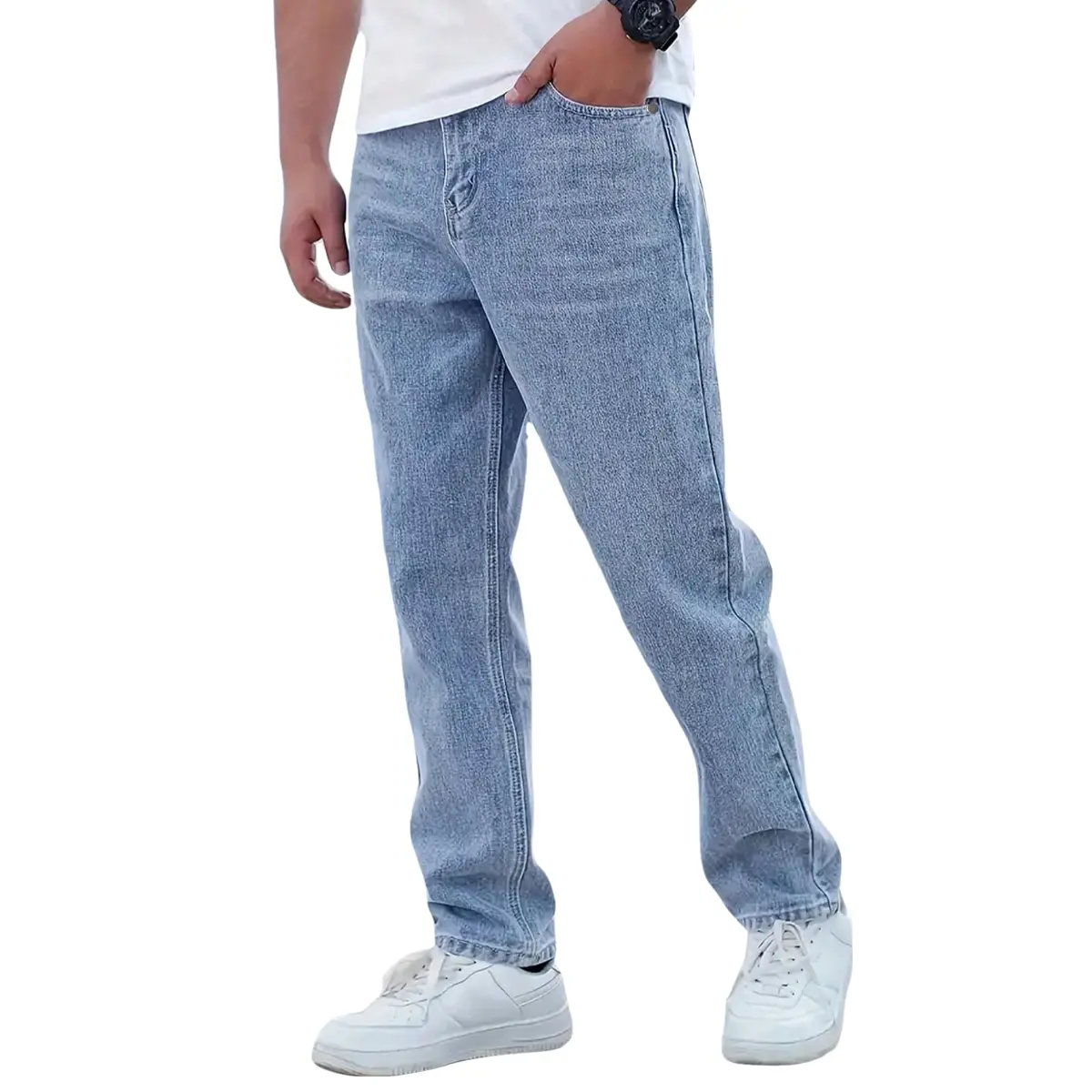 Menswear Men's Classic Washed Stretch Denim Jeans - Stylish, Plain, Minimalist Pants for Comfortable All-Season Casual Wear, Simple, Tee, Straight Stretch Jeans, Streetwear, Christmas, Buttons, Men's Clothing, Thanksgiving, Valentines Day, Minimalist Styl