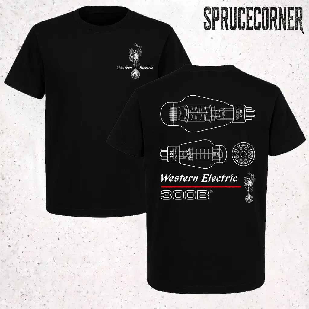 Western Electric 300B T-Shirt Vacuum Tube Patent Blueprint Audiophile Heavyweight Streetwear Graphic Tee
