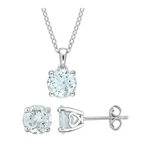 Affinity Gems Aquamarine Earrings & Necklace Set, Sterling