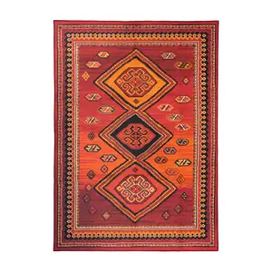 My Magic Carpet Phoenix Kilim Garnet Machine Washable Area Rug, 5x7 Stain Resistant, Non-Slip, Waterproof